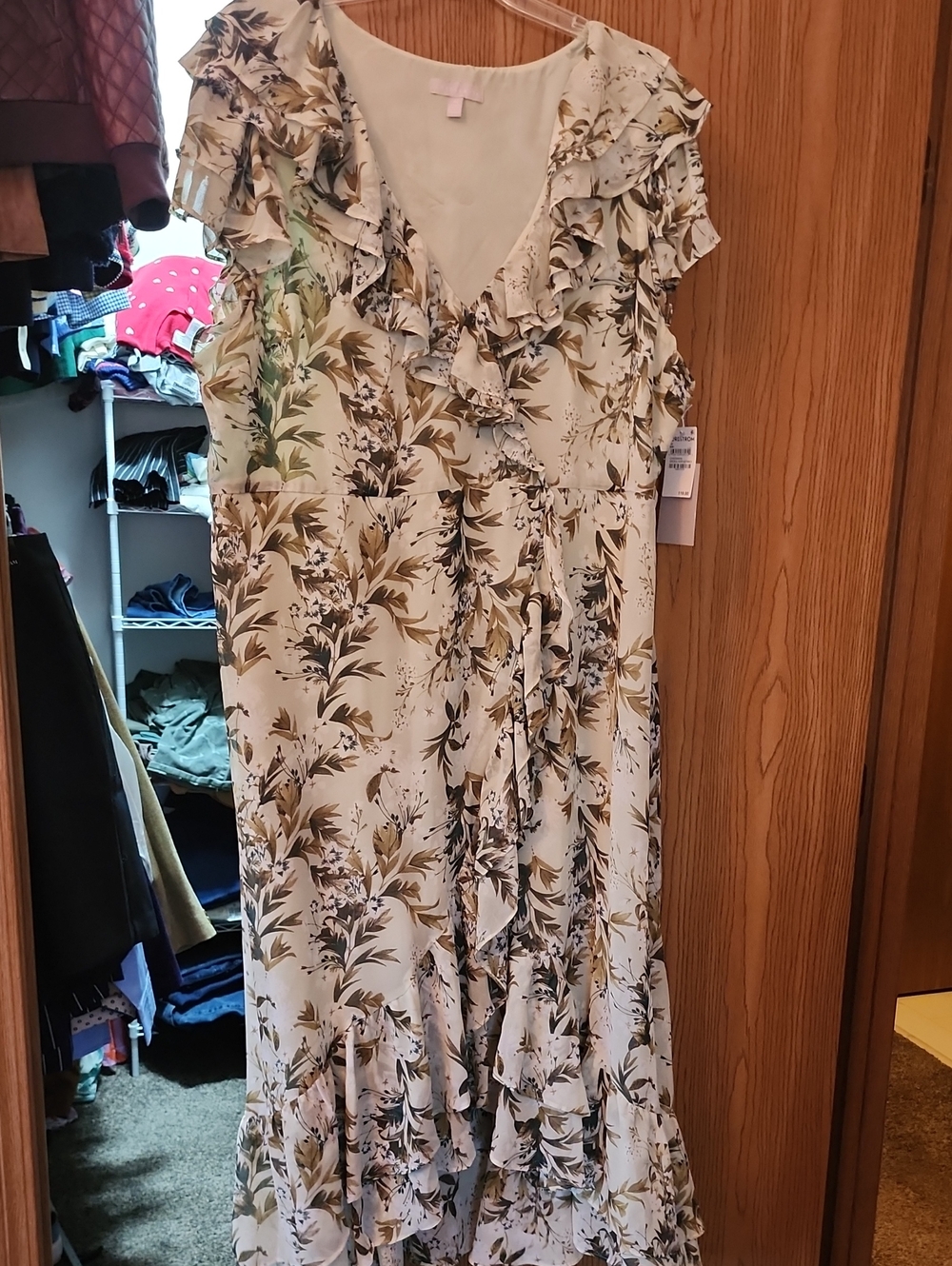 Chelsea28 Cream and Olive Floral Ruffle Maxi Dress